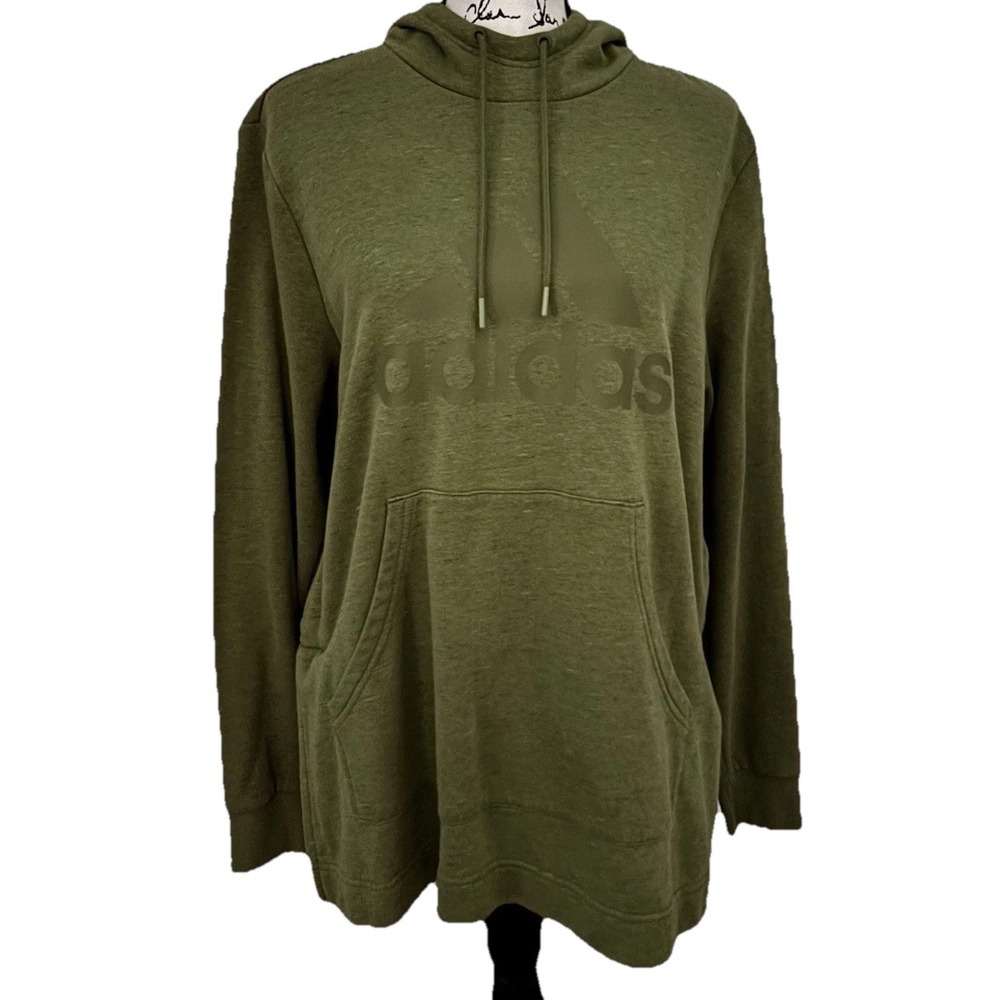 ADIDAS Heather Green Tonal Logo Track Stripe Sides Hoodie Sweatshirt Size XL